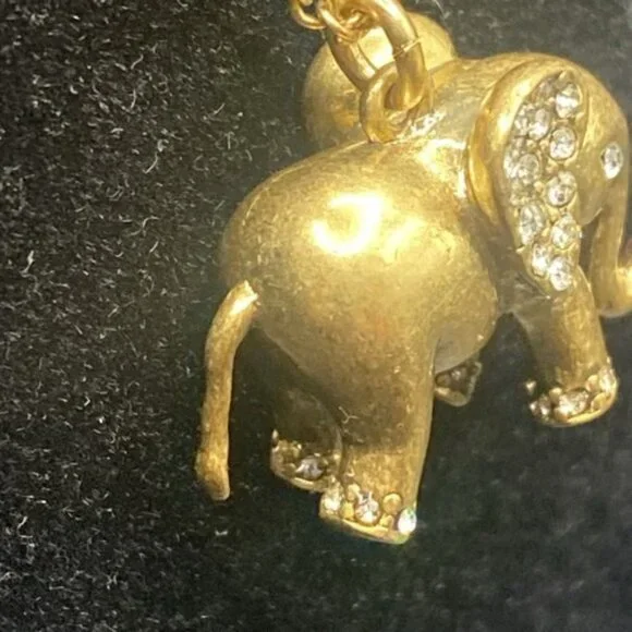 Signed J.Crew  Necklace Gold-Tone Rhinestone Elephant Trunk Up Pendant 28 +3" - Picture 4 of 13